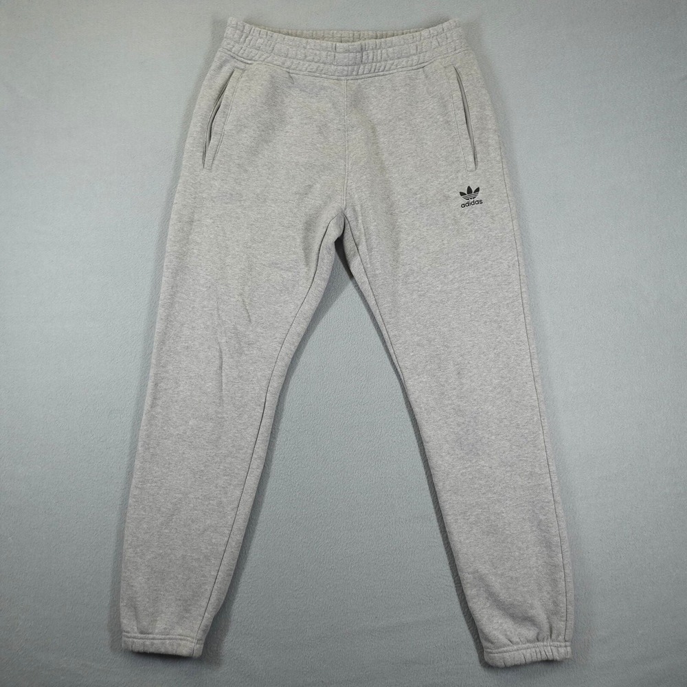 Adidas Sweatpants Mens Large Gray Trefoil Logo Fleece Joggers Activewear Gym